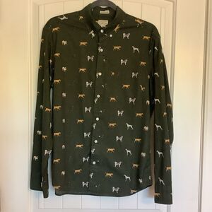 J. Crew Secret Wash Stretch "Dog" Print Button Down Shirt